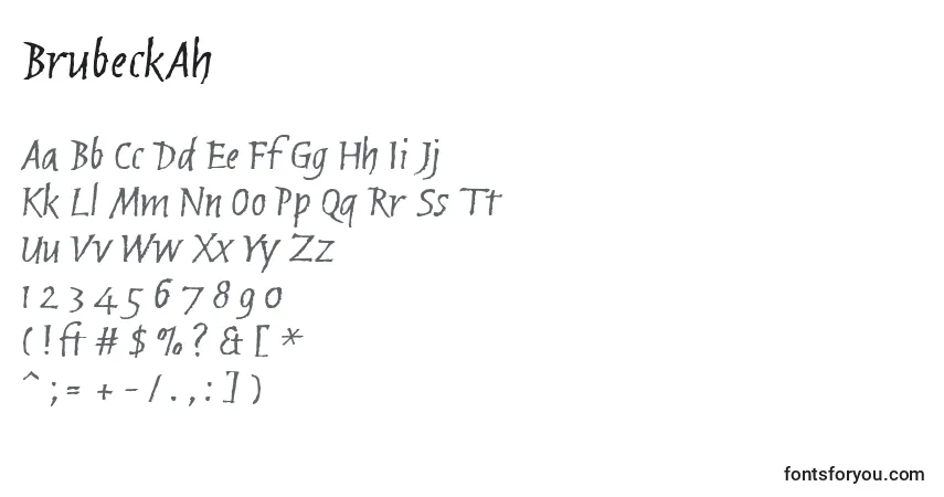 A fonte BrubeckAh – alfabeto, números, caracteres especiais