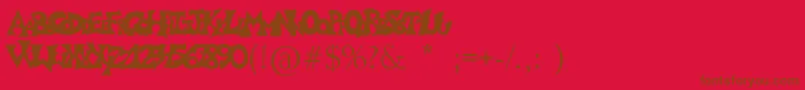 Weitere Informationen zur Graffitiposter-Schriftart Graffitiposter-Schriftart – Braune Schriften auf rotem Hintergrund