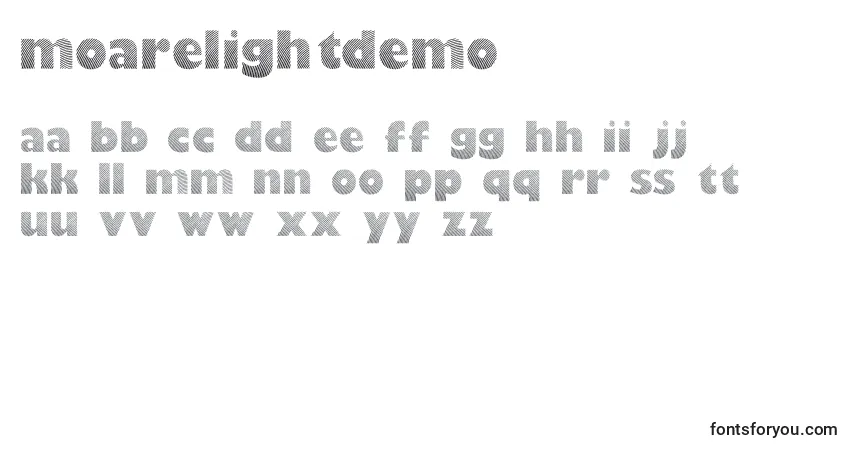 Czcionka Moarelightdemo – alfabet, cyfry, specjalne znaki
