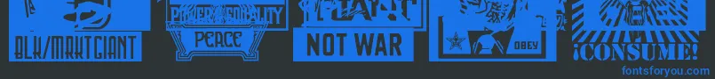 Obeyxl1Caps-Schriftart – Blaue Schriften auf schwarzem Hintergrund