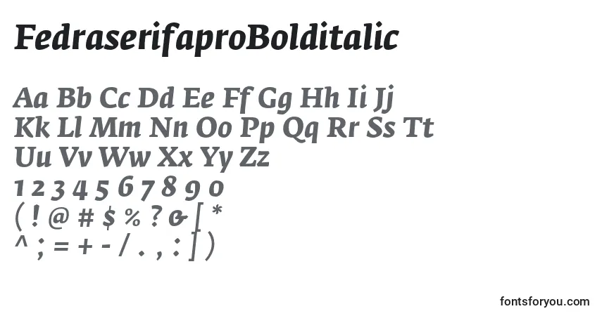 Czcionka FedraserifaproBolditalic – alfabet, cyfry, specjalne znaki