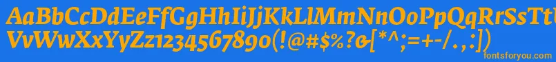 フォントFedraserifaproBolditalic – オレンジ色の文字が青い背景にあります。