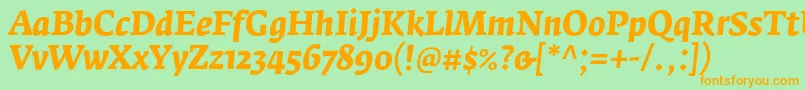 フォントFedraserifaproBolditalic – オレンジの文字が緑の背景にあります。