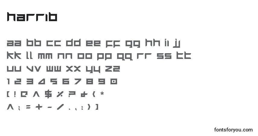 A fonte Harrib – alfabeto, números, caracteres especiais