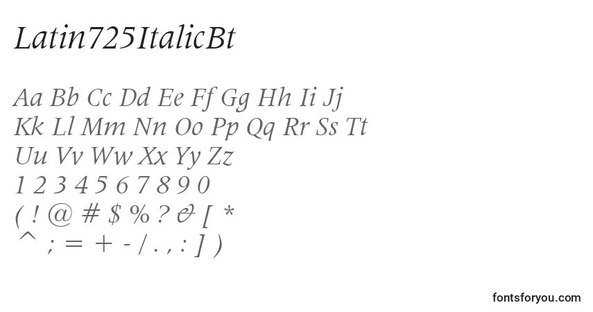 Czcionka Latin725ItalicBt – alfabet, cyfry, specjalne znaki