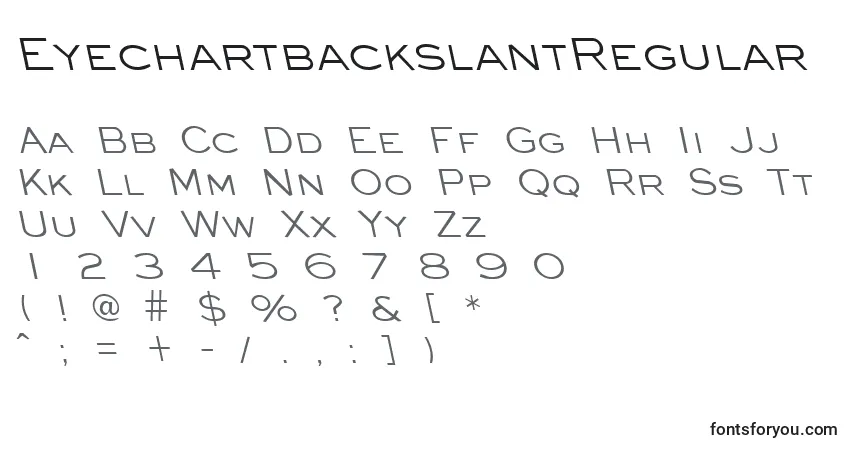 Czcionka EyechartbackslantRegular – alfabet, cyfry, specjalne znaki