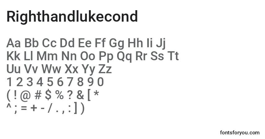 Fuente Righthandlukecond - alfabeto, números, caracteres especiales