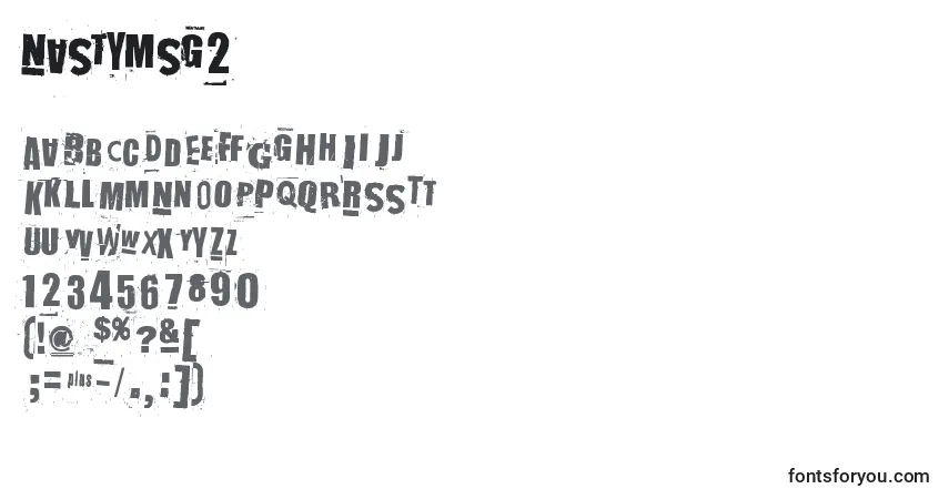 Czcionka Nastymsg2 – alfabet, cyfry, specjalne znaki