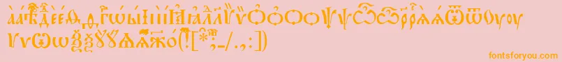 フォントPochaevskIeucs – オレンジの文字がピンクの背景にあります。