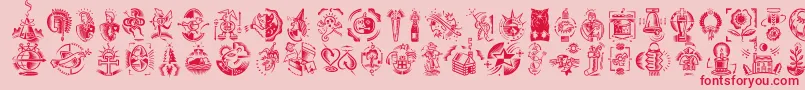 DfCelebrationsLetPlain.1.0 Font – Red Fonts on Pink Background