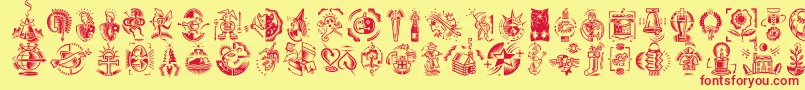 DfCelebrationsLetPlain.1.0 Font – Red Fonts on Yellow Background