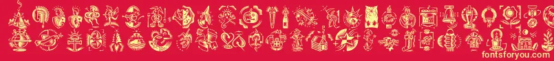 DfCelebrationsLetPlain.1.0 Font – Yellow Fonts on Red Background