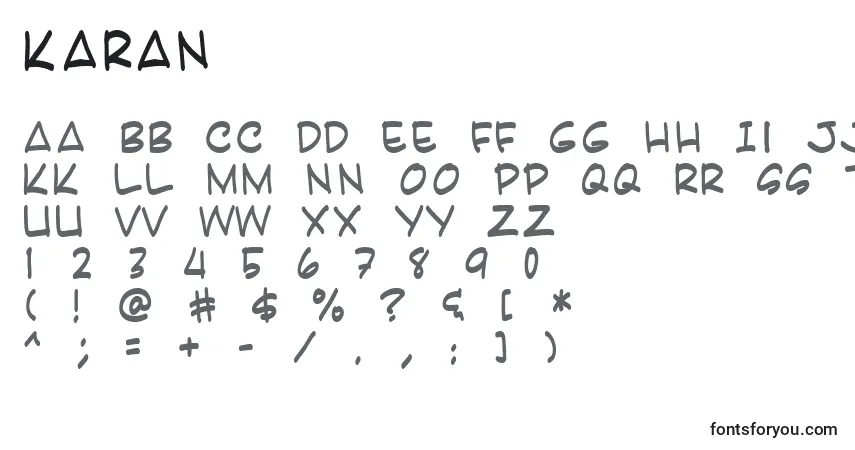 A fonte Karan – alfabeto, números, caracteres especiais