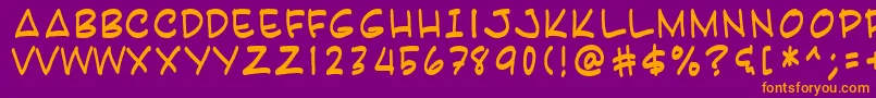 Weitere Informationen zur Karan-Schriftart Karan-Schriftart – Orangefarbene Schriften auf violettem Hintergrund