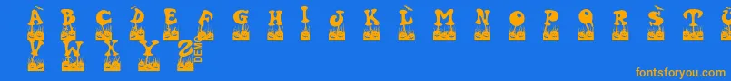 Halovendemo-Schriftart – Orangefarbene Schriften auf blauem Hintergrund