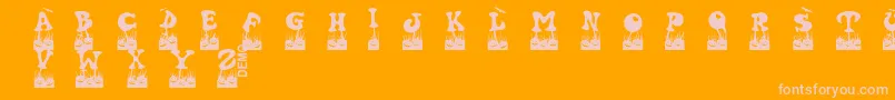 Halovendemo Font – Pink Fonts on Orange Background