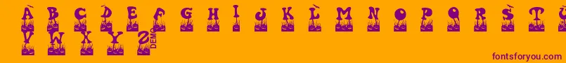 Halovendemo-fontti – violetit fontit oranssilla taustalla