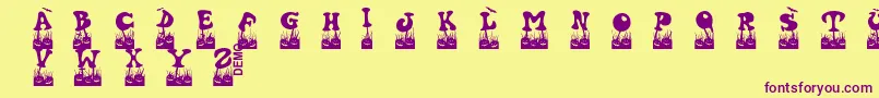 Halovendemo Font – Purple Fonts on Yellow Background