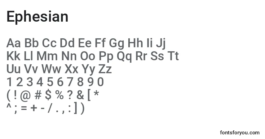 Ephesian-fontti – aakkoset, numerot, erikoismerkit