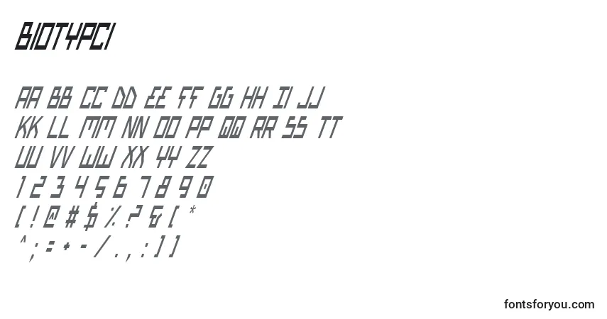 Czcionka Biotypci – alfabet, cyfry, specjalne znaki