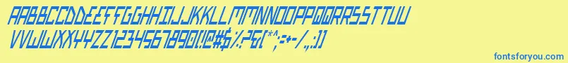フォントBiotypci – 青い文字が黄色の背景にあります。