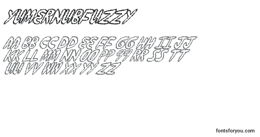 Schriftart YumernubFuzzy – Alphabet, Zahlen, spezielle Symbole