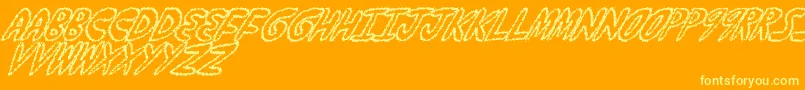 YumernubFuzzy-Schriftart – Gelbe Schriften auf orangefarbenem Hintergrund