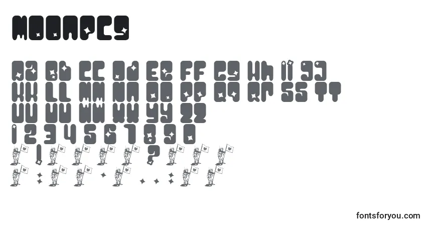 Schriftart Moonpcg – Alphabet, Zahlen, spezielle Symbole