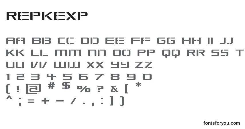 Schriftart Repkexp – Alphabet, Zahlen, spezielle Symbole