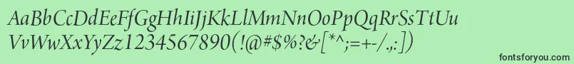 Fonte ArnoproItalic36pt – fontes pretas em um fundo verde