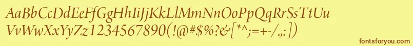 Fonte ArnoproItalic36pt – fontes marrons em um fundo amarelo