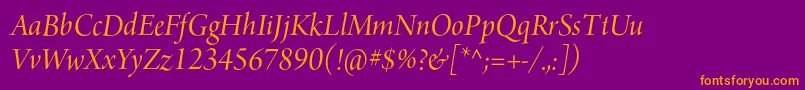 Fonte ArnoproItalic36pt – fontes laranjas em um fundo violeta