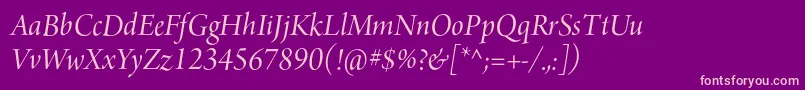 Fonte ArnoproItalic36pt – fontes rosa em um fundo violeta