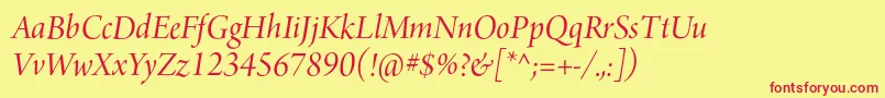 フォントArnoproItalic36pt – 赤い文字の黄色い背景