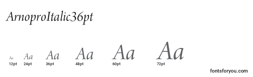 Размеры шрифта ArnoproItalic36pt