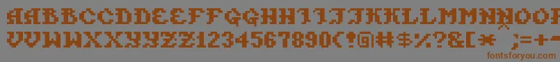 PixelTakhisis-Schriftart – Braune Schriften auf grauem Hintergrund