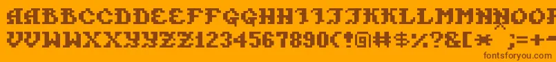 PixelTakhisis-Schriftart – Braune Schriften auf orangefarbenem Hintergrund