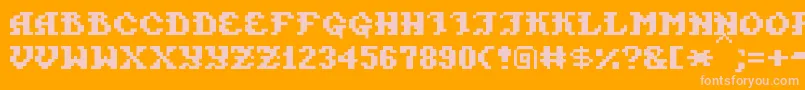 PixelTakhisis-Schriftart – Rosa Schriften auf orangefarbenem Hintergrund