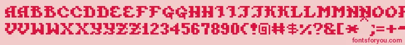 PixelTakhisis-Schriftart – Rote Schriften auf rosa Hintergrund