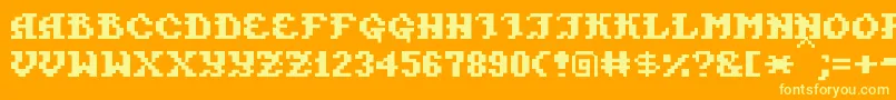 PixelTakhisis-Schriftart – Gelbe Schriften auf orangefarbenem Hintergrund
