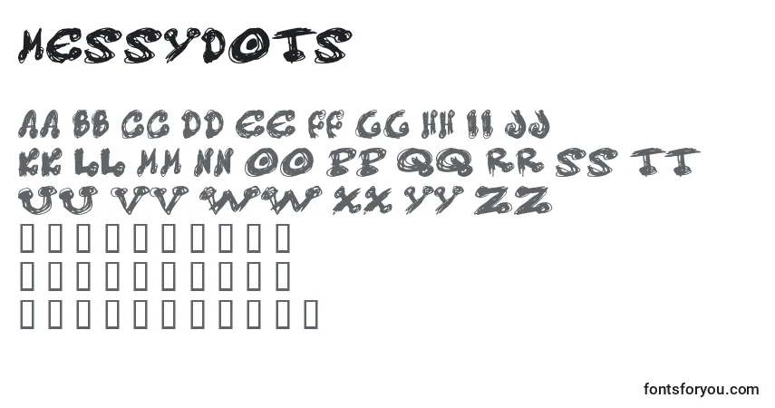 Messydots-fontti – aakkoset, numerot, erikoismerkit