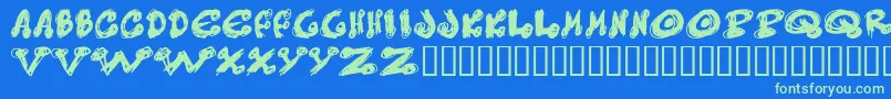 Messydots-Schriftart – Grüne Schriften auf blauem Hintergrund