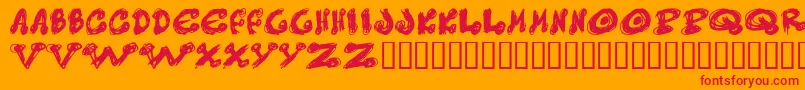 Messydots-Schriftart – Rote Schriften auf orangefarbenem Hintergrund