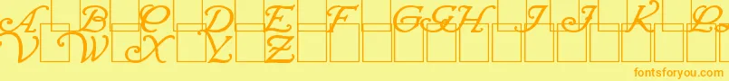 WrennInitialsBold-Schriftart – Orangefarbene Schriften auf gelbem Hintergrund