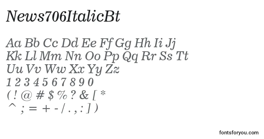 Шрифт News706ItalicBt – алфавит, цифры, специальные символы