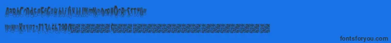 Circusparty-Schriftart – Schwarze Schriften auf blauem Hintergrund