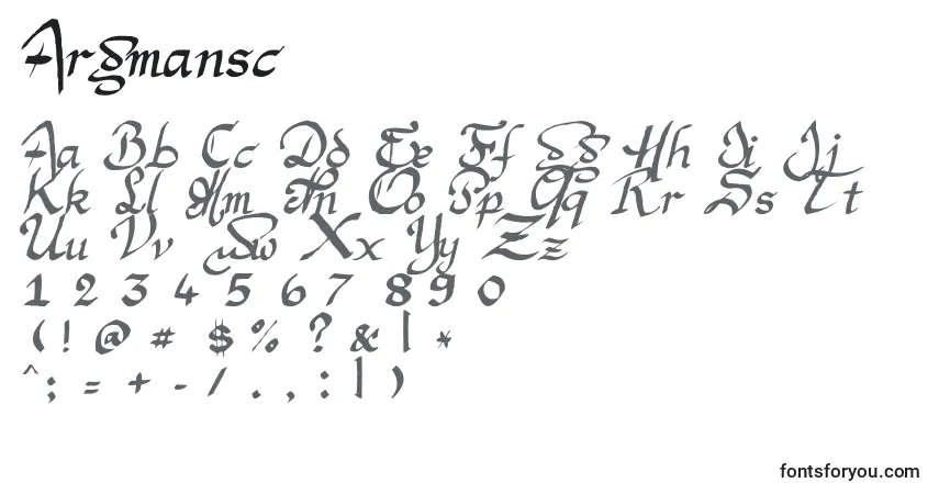 A fonte Argmansc – alfabeto, números, caracteres especiais