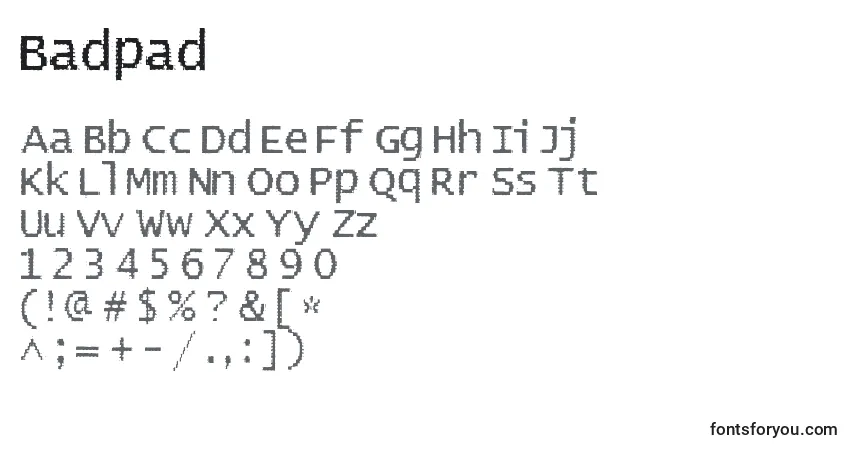 A fonte Badpad – alfabeto, números, caracteres especiais