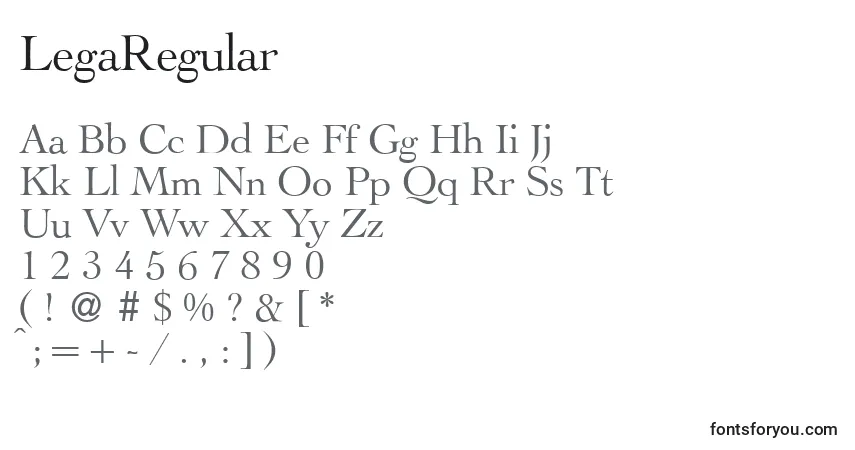 Czcionka LegaRegular – alfabet, cyfry, specjalne znaki