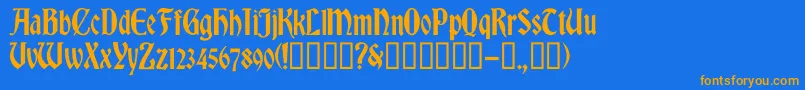 Weitere Informationen zur Romvelc-Schriftart Romvelc-Schriftart – Orangefarbene Schriften auf blauem Hintergrund